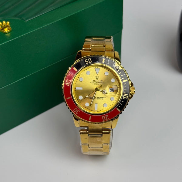 RLX Submariner Gold Dial Black & Red Bezel