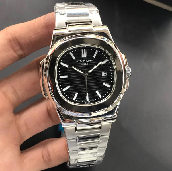 PP Silver Chain Watch with Black Dial – Premium Quality!