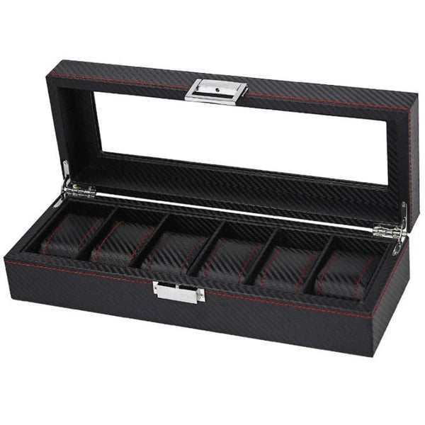 Luxury Leather Watch & Jewelry Box (6 slot Black)